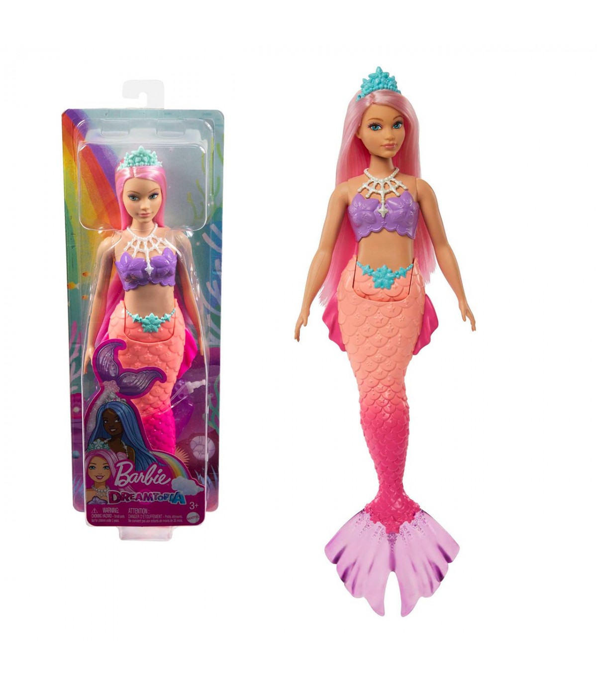 Muneca Barbie Sirena pelo rosa corona azul HGR09 BARBIE Juguetes Abracadabra