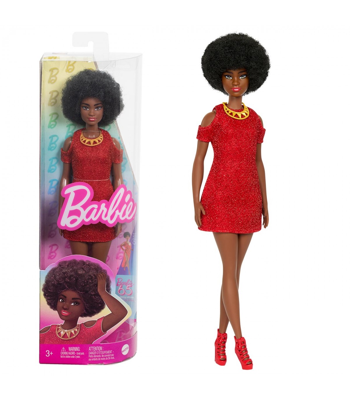 Muneca Barbie Fashionista Negra con vestido rojo HRH18 BARBIE Juguetes Abracadabra